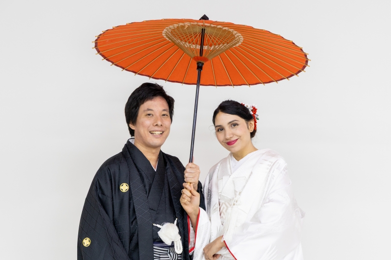 和傘で記念撮影